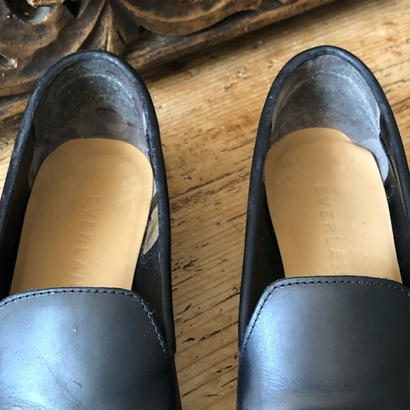 EVERLANE The Modern Loafer Flats Black Matte Leather RARE White Heel Stripe Sz 7 - Picture 14 of 16